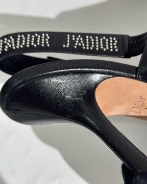 Dior Black Studded J'adior Slingback Pumps Size 38.5-14