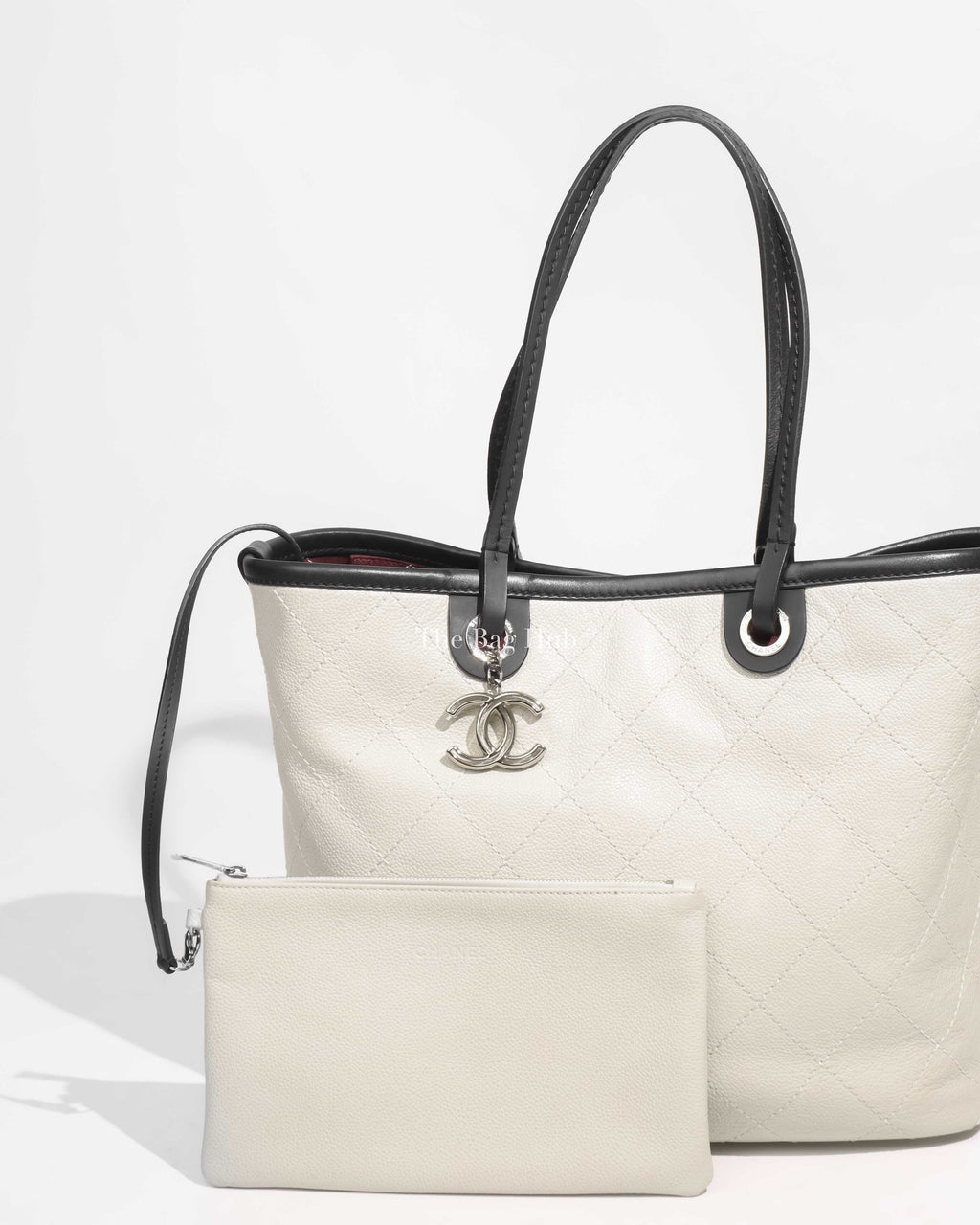 Chanel White/Black Caviar Shopping Fever Tote Bag