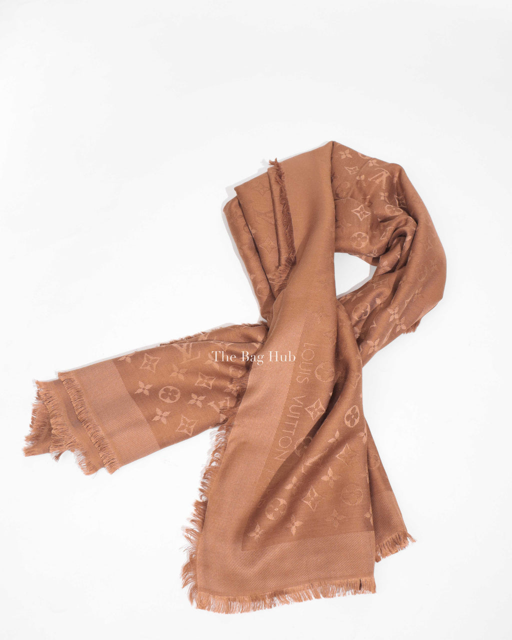 Louis Vuitton Caramel Silk and Wool Monogram Classic Shawl Scarf