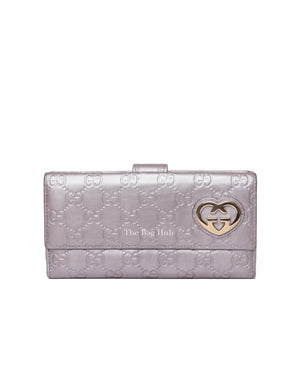 Gucci Metallic Grey Guccissima Lovely Heart Continental Wallet-2