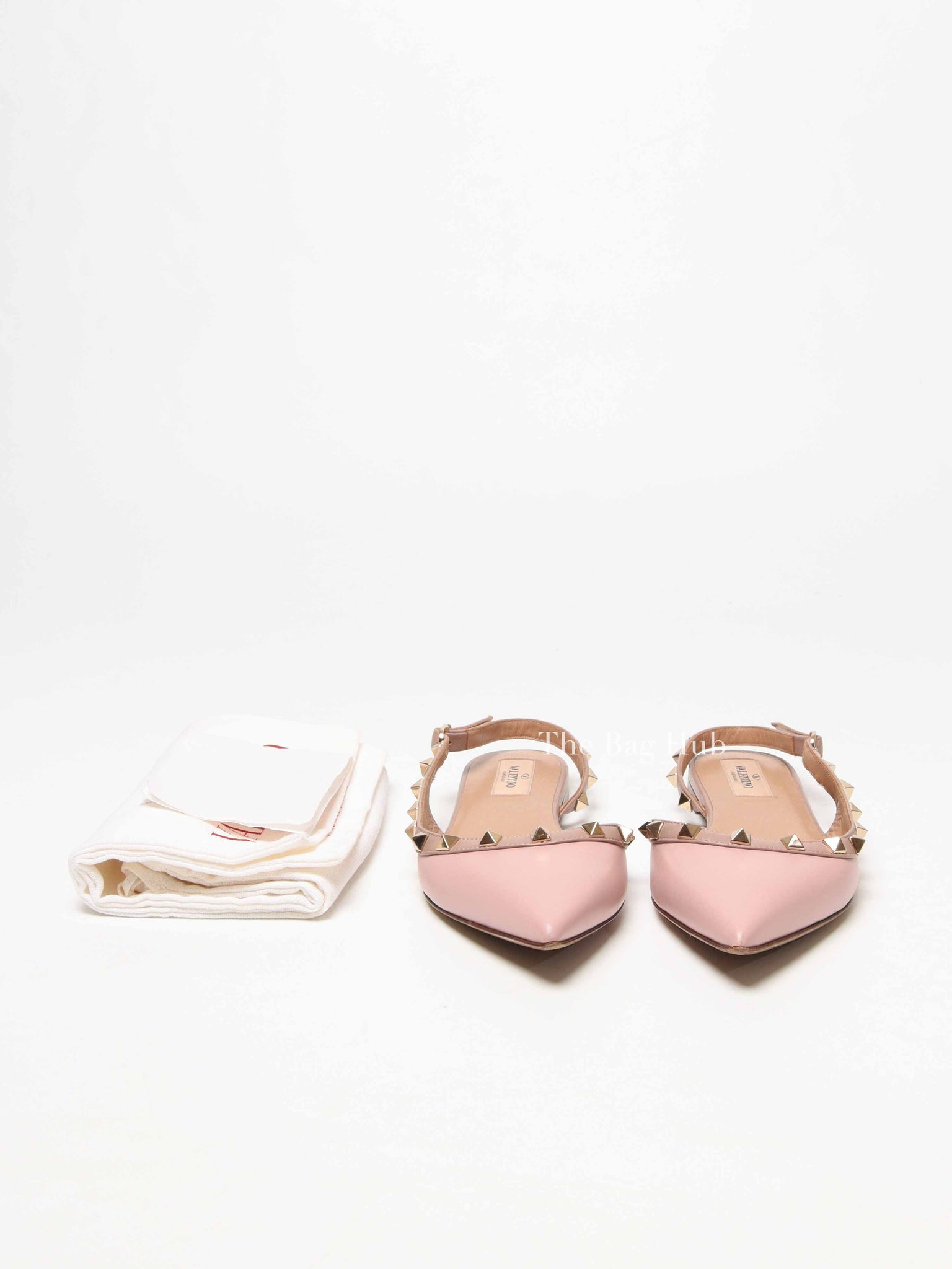 Valentino Pink Leather Rockstud Pointed Toe Slingback Flats Size 37