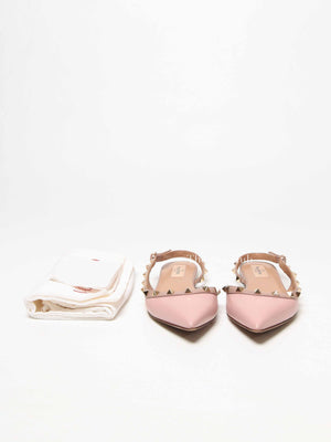 Valentino Pink Leather Rockstud Pointed Toe Slingback Flats Size 37