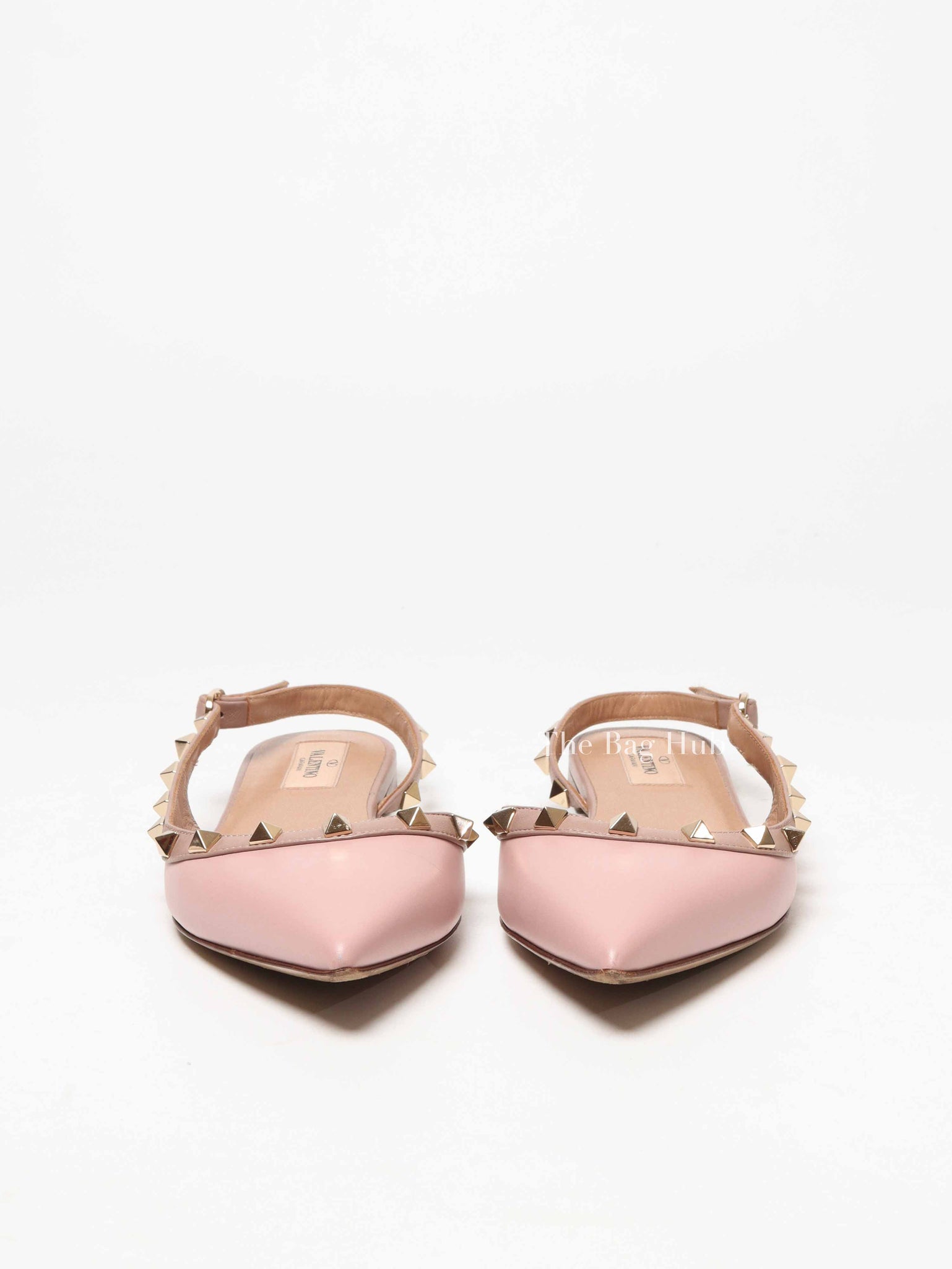 Valentino Pink Leather Rockstud Pointed Toe Slingback Flats Size 37