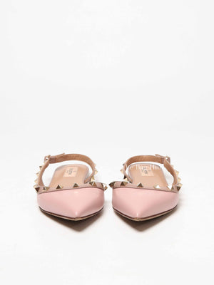 Valentino Pink Leather Rockstud Pointed Toe Slingback Flats Size 37