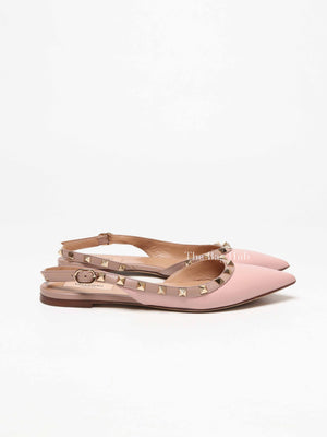 Valentino Pink Leather Rockstud Pointed Toe Slingback Flats Size 37