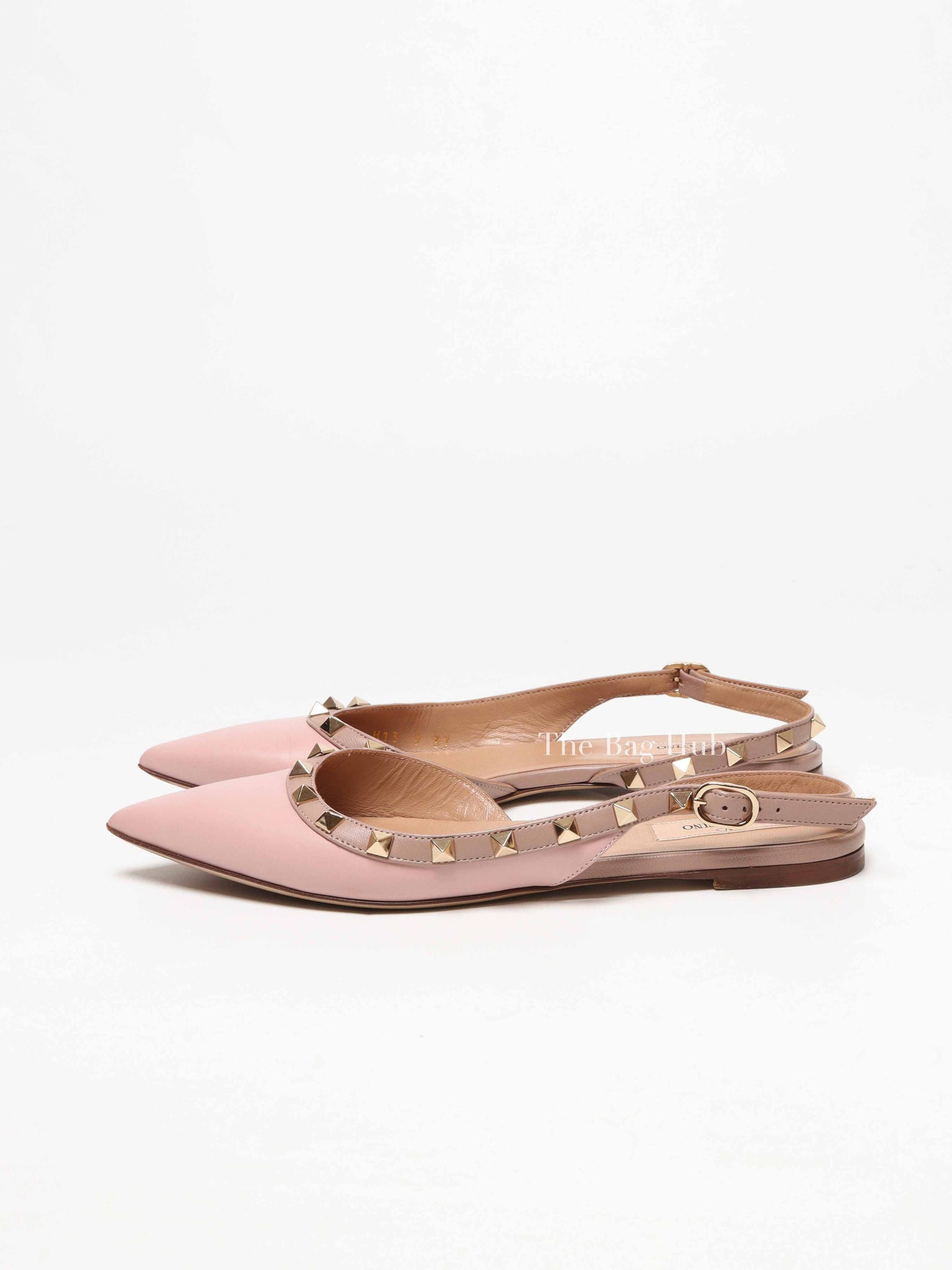 Valentino Pink Leather Rockstud Pointed Toe Slingback Flats Size 37