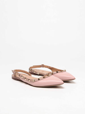Valentino Pink Leather Rockstud Pointed Toe Slingback Flats Size 37