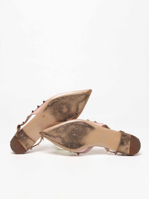 Valentino Pink Leather Rockstud Pointed Toe Slingback Flats Size 37