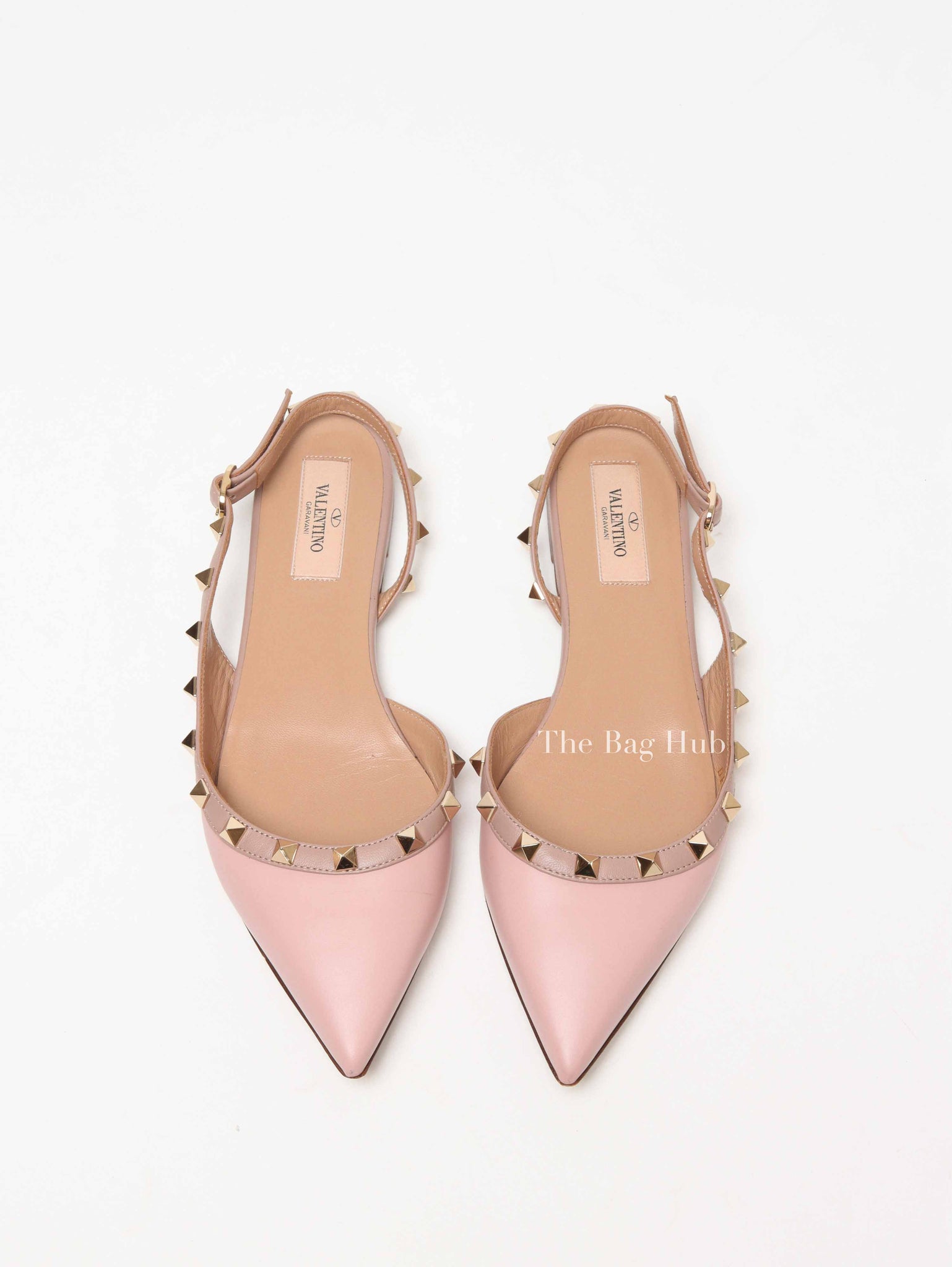Valentino Pink Leather Rockstud Pointed Toe Slingback Flats Size 37