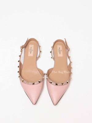 Valentino Pink Leather Rockstud Pointed Toe Slingback Flats Size 37
