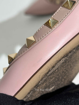 Valentino Pink Leather Rockstud Pointed Toe Slingback Flats Size 37