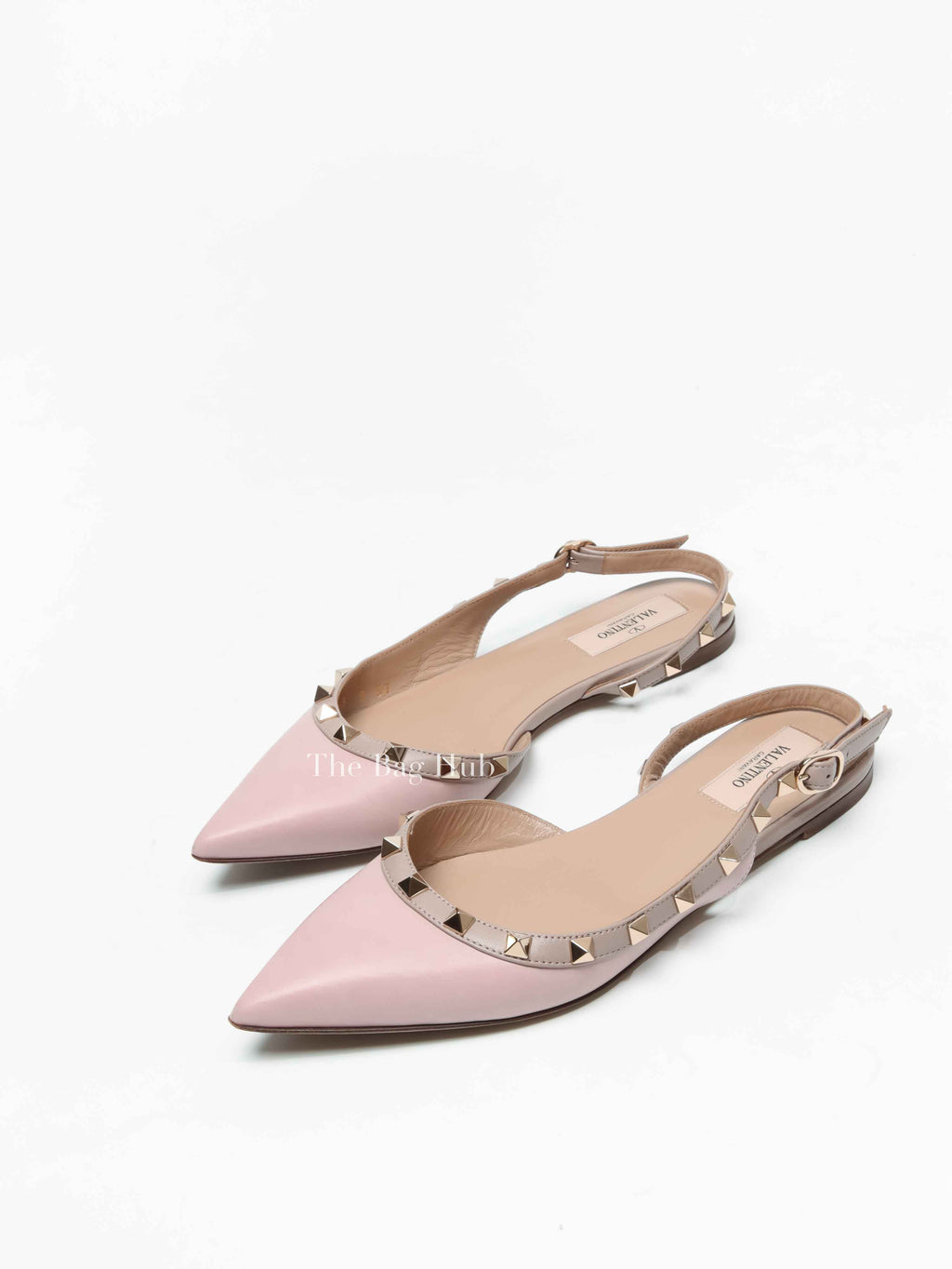 Valentino Pink Leather Rockstud Pointed Toe Slingback Flats Size 37