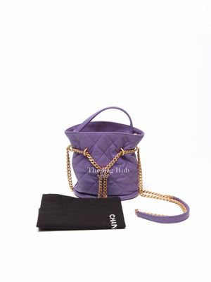Chanel Purple Leather CC Bucket Bag GHW Microchipped