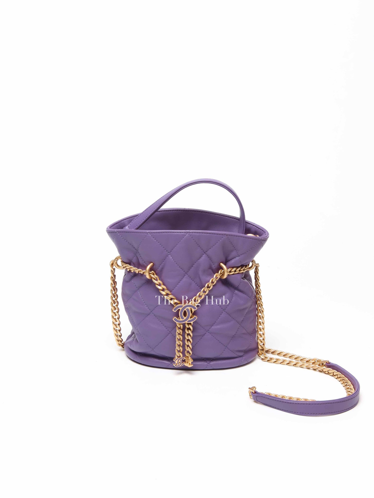 Chanel Purple Leather CC Bucket Bag GHW Microchipped