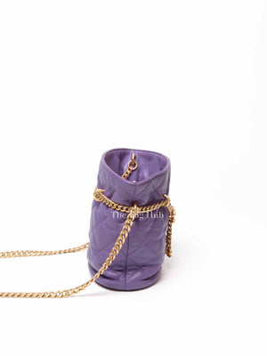 Chanel Purple Leather CC Bucket Bag GHW Microchipped