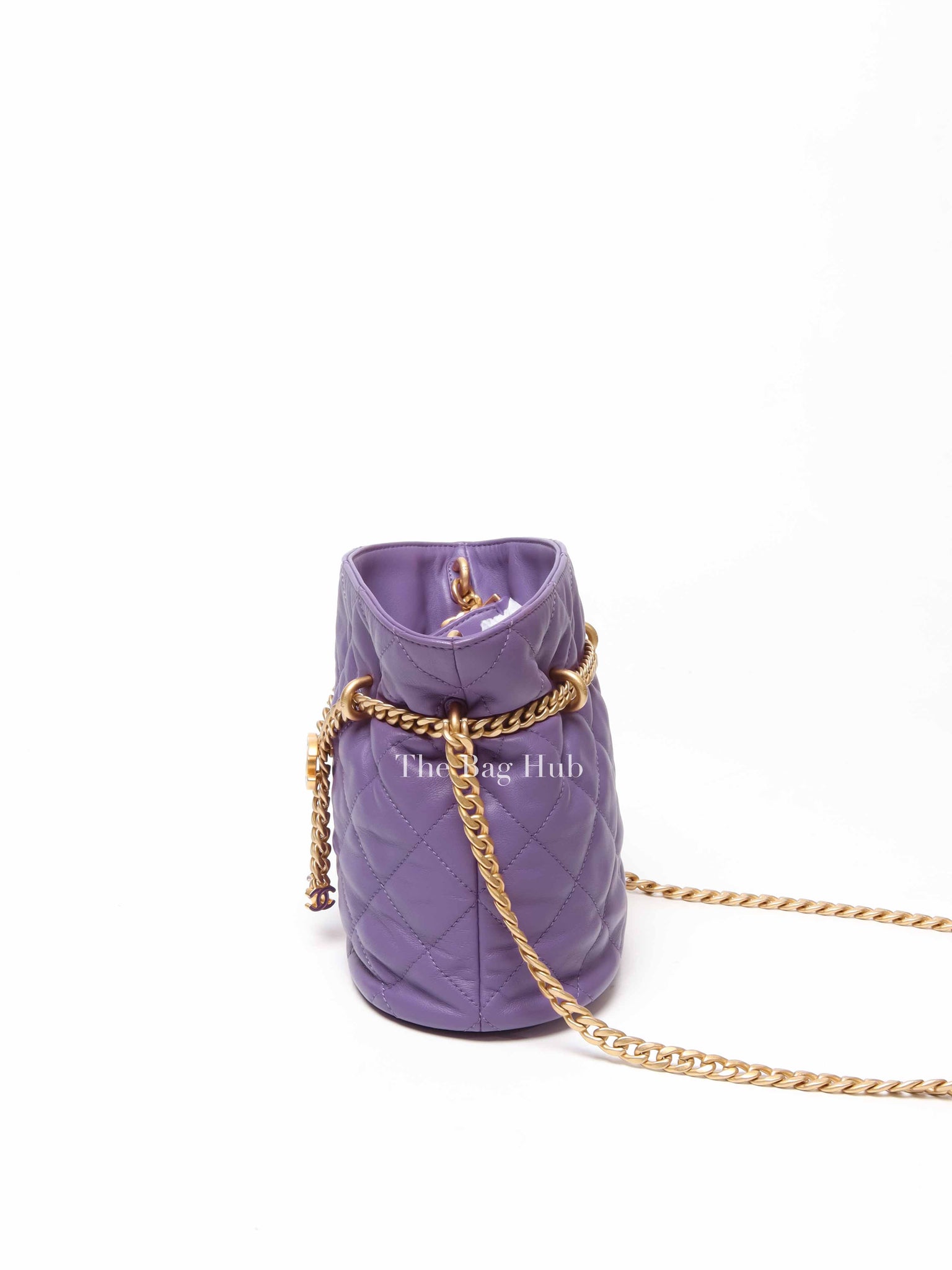Chanel Purple Leather CC Bucket Bag GHW Microchipped