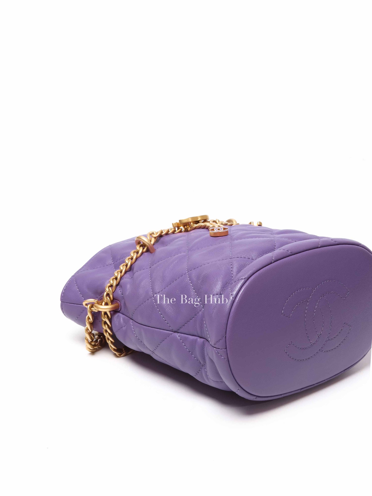 Chanel Purple Leather CC Bucket Bag GHW Microchipped