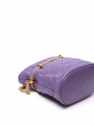 Chanel Purple Leather CC Bucket Bag GHW Microchipped