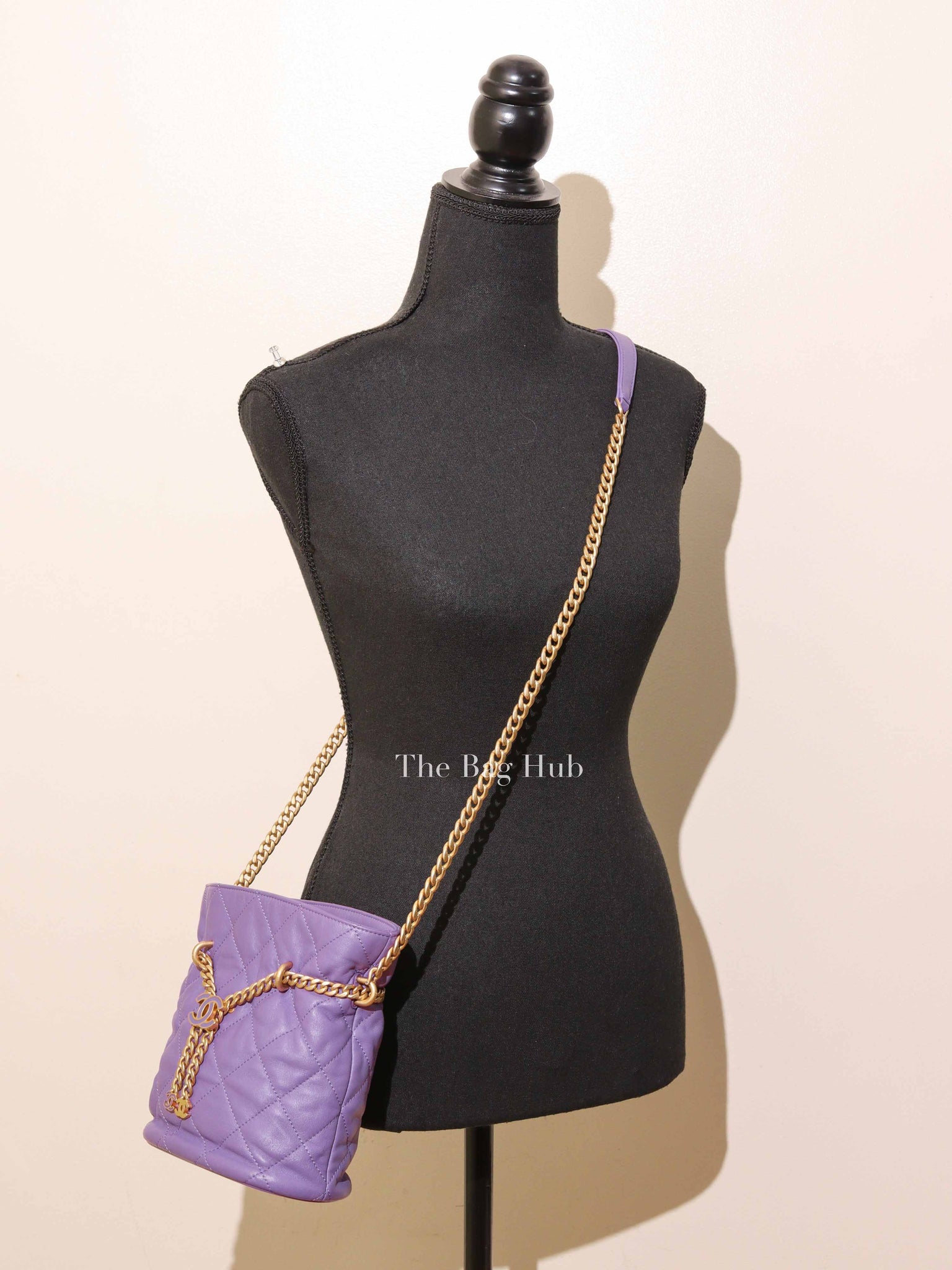 Chanel Purple Leather CC Bucket Bag GHW Microchipped