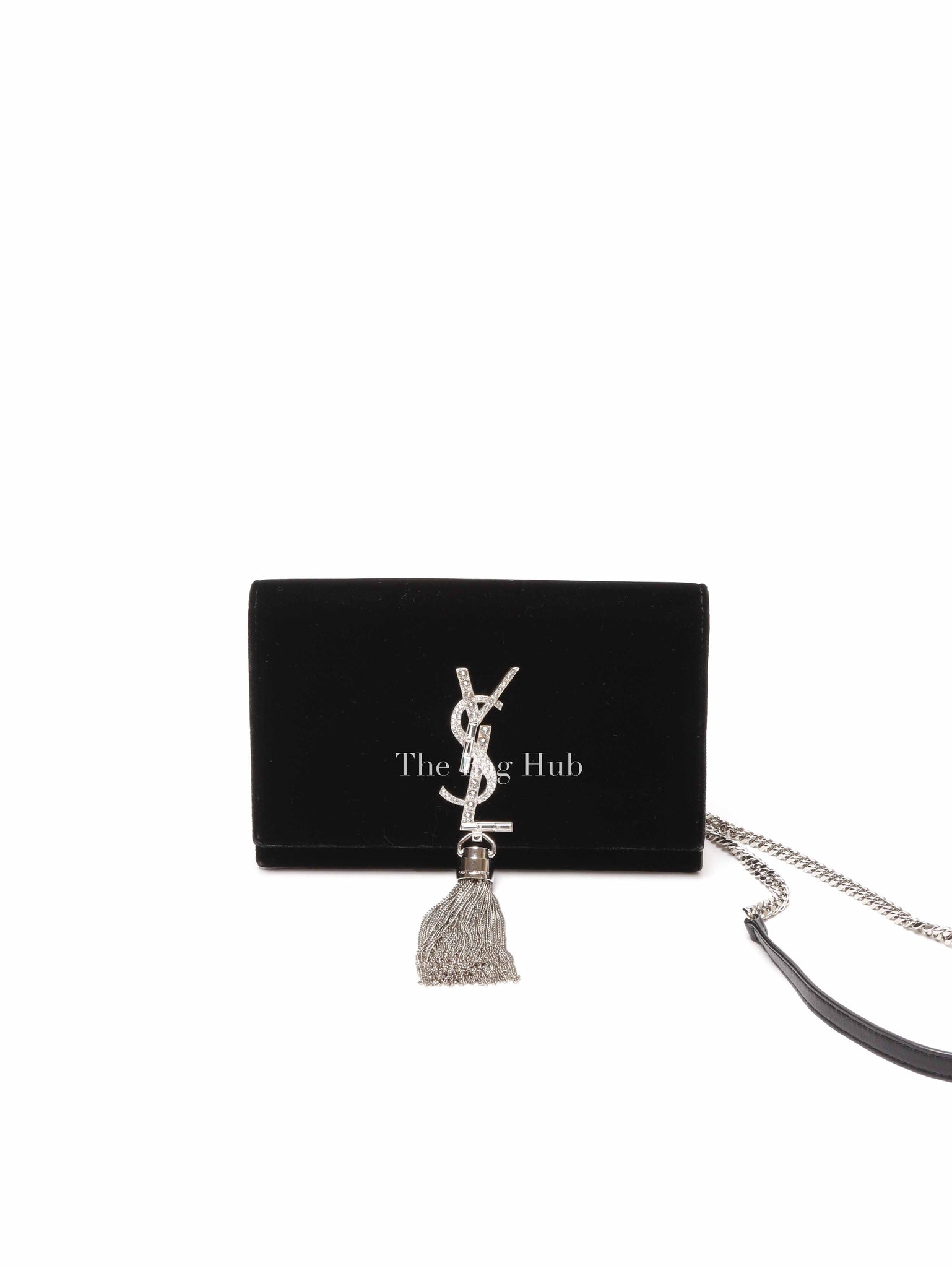 Saint Laurent Black Velvet Crystal-Embellished Toy Kate Tassel Clutch Bag