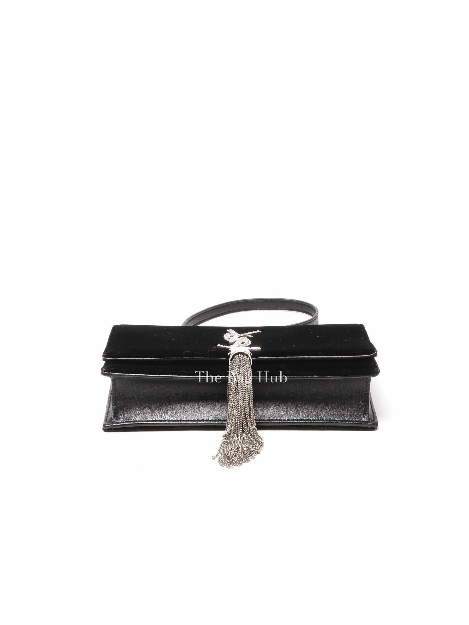 Saint Laurent Black Velvet Crystal-Embellished Toy Kate Tassel Clutch Bag