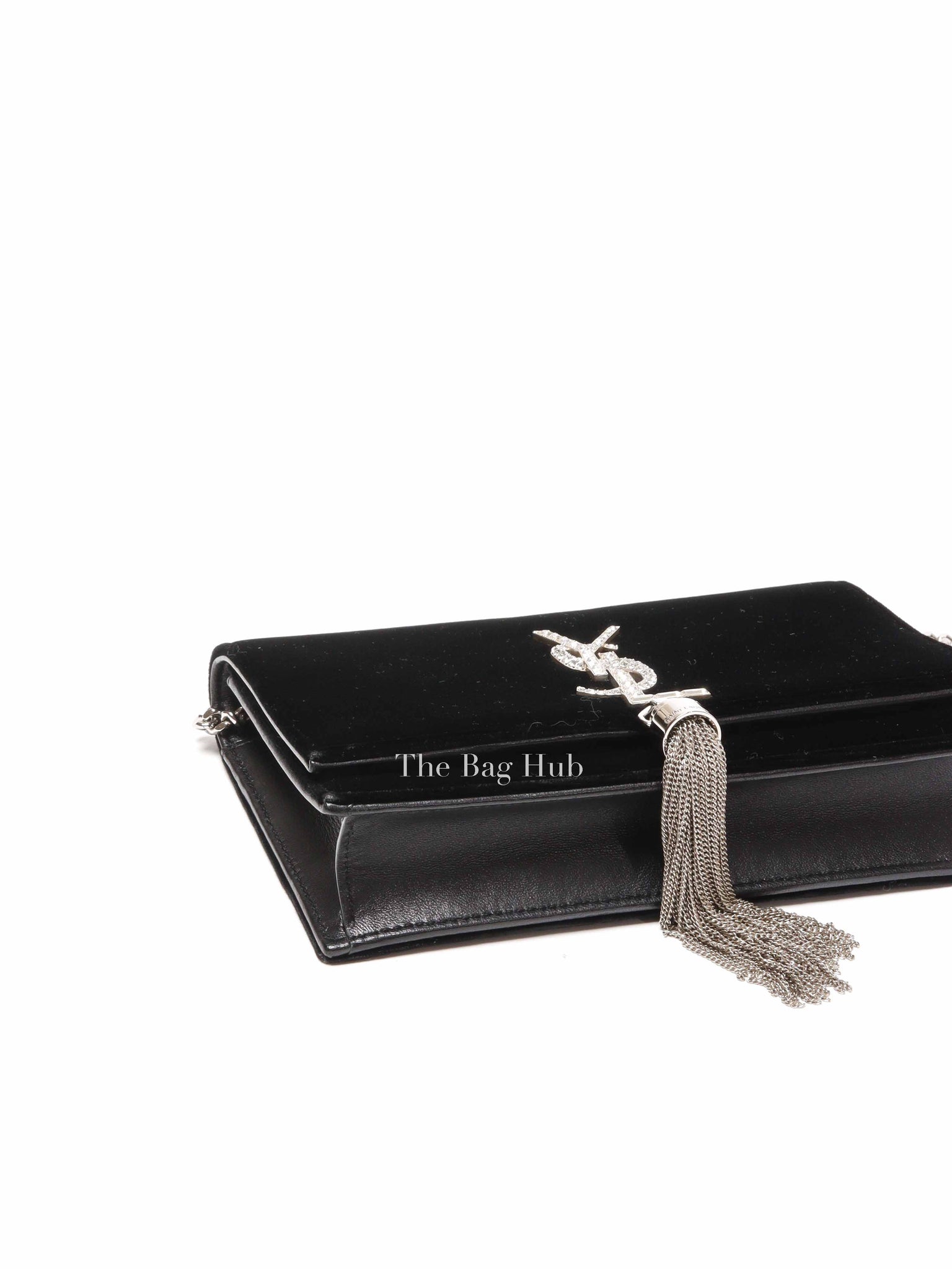 Saint Laurent Black Velvet Crystal-Embellished Toy Kate Tassel Clutch Bag