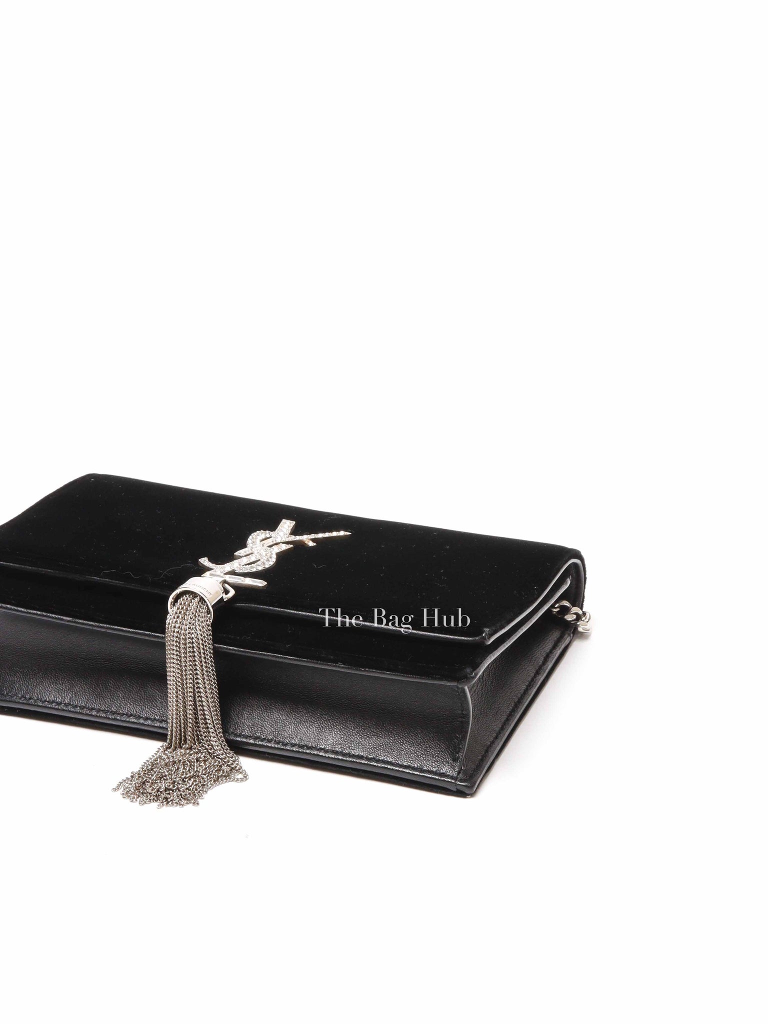 Saint Laurent Black Velvet Crystal-Embellished Toy Kate Tassel Clutch Bag