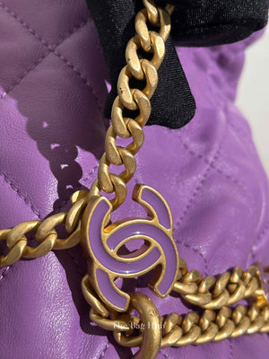 Chanel Purple Leather CC Bucket Bag GHW Microchipped