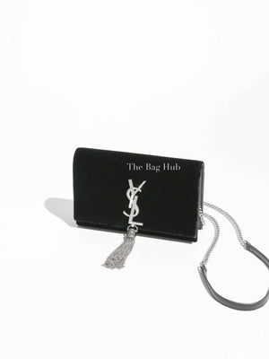 Saint Laurent Black Velvet Crystal-Embellished Toy Kate Tassel Clutch Bag