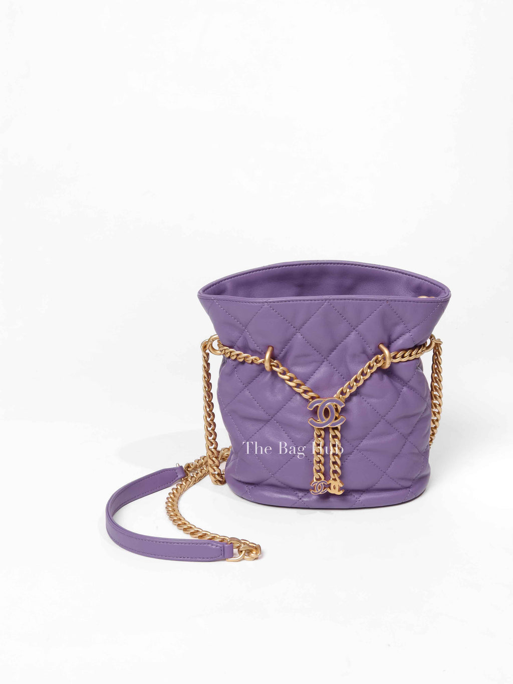 Chanel Purple Leather CC Bucket Bag GHW Microchipped