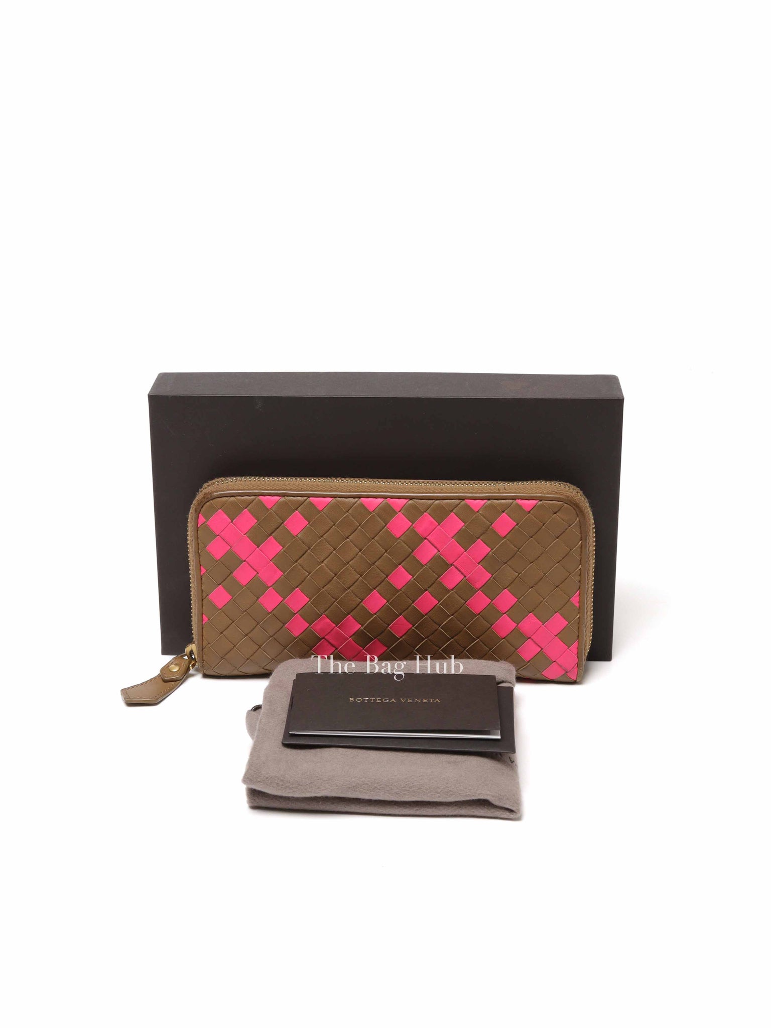Bottega Veneta Brown/Pink Leather Intrecciato Long Wallet