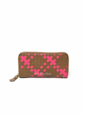 Bottega Veneta Brown/Pink Leather Intrecciato Long Wallet