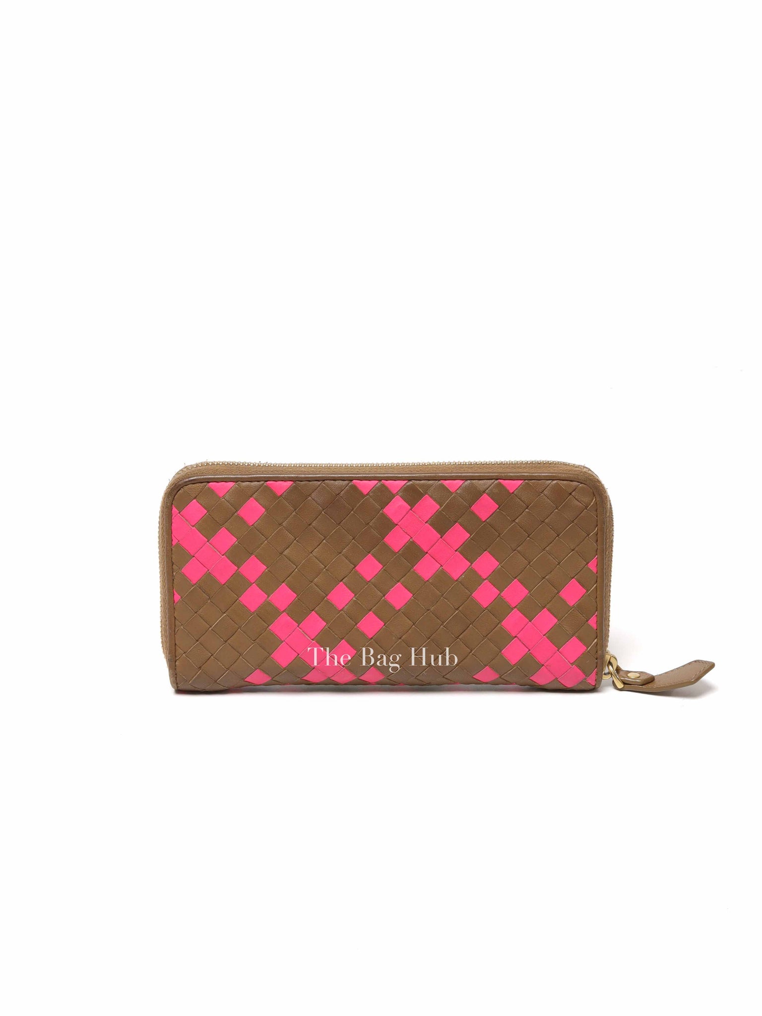Bottega Veneta Brown/Pink Leather Intrecciato Long Wallet
