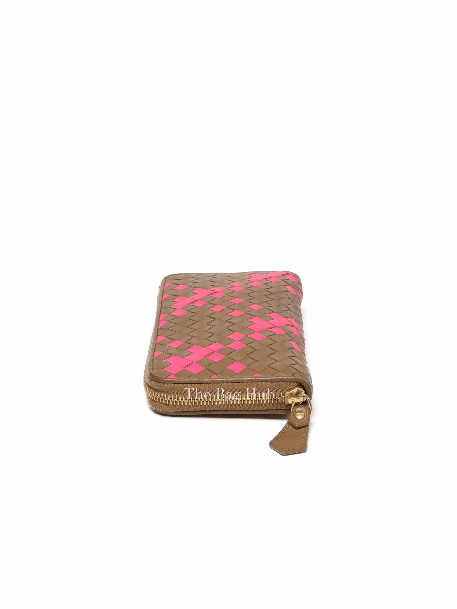 Bottega Veneta Brown/Pink Leather Intrecciato Long Wallet
