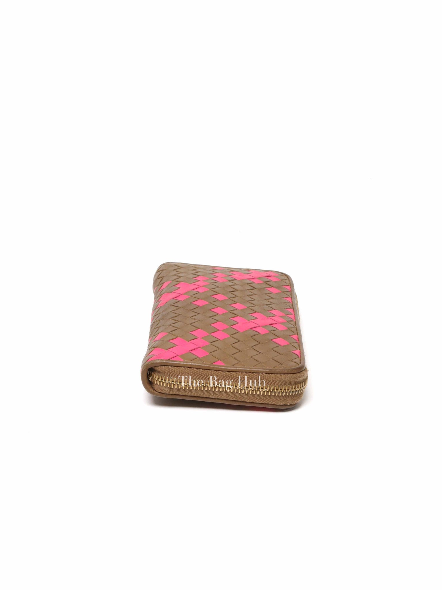 Bottega Veneta Brown/Pink Leather Intrecciato Long Wallet