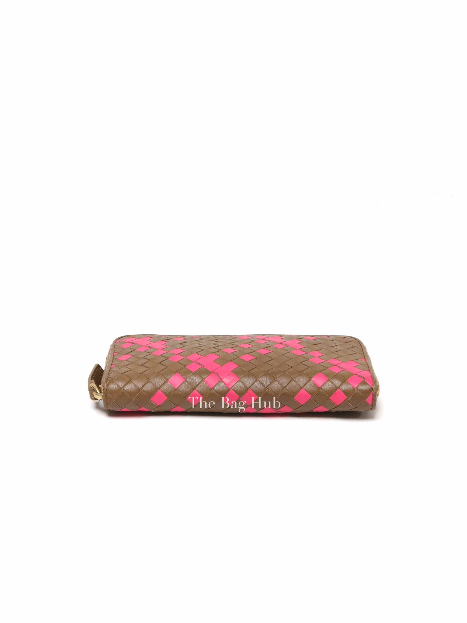 Bottega Veneta Brown/Pink Leather Intrecciato Long Wallet