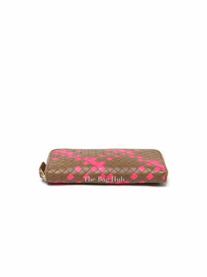 Bottega Veneta Brown/Pink Leather Intrecciato Long Wallet