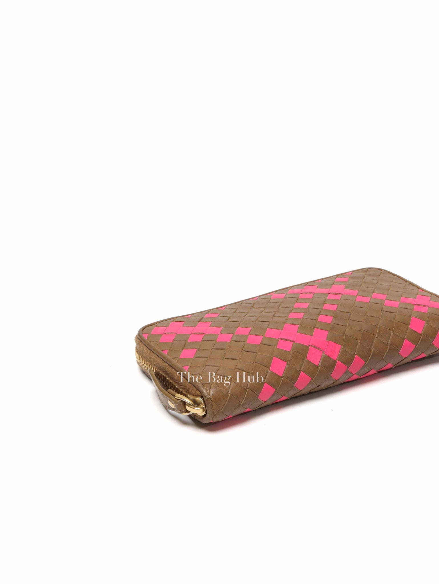 Bottega Veneta Brown/Pink Leather Intrecciato Long Wallet