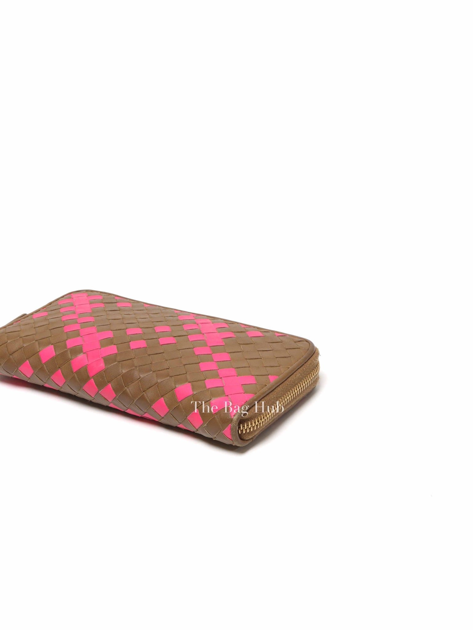 Bottega Veneta Brown/Pink Leather Intrecciato Long Wallet