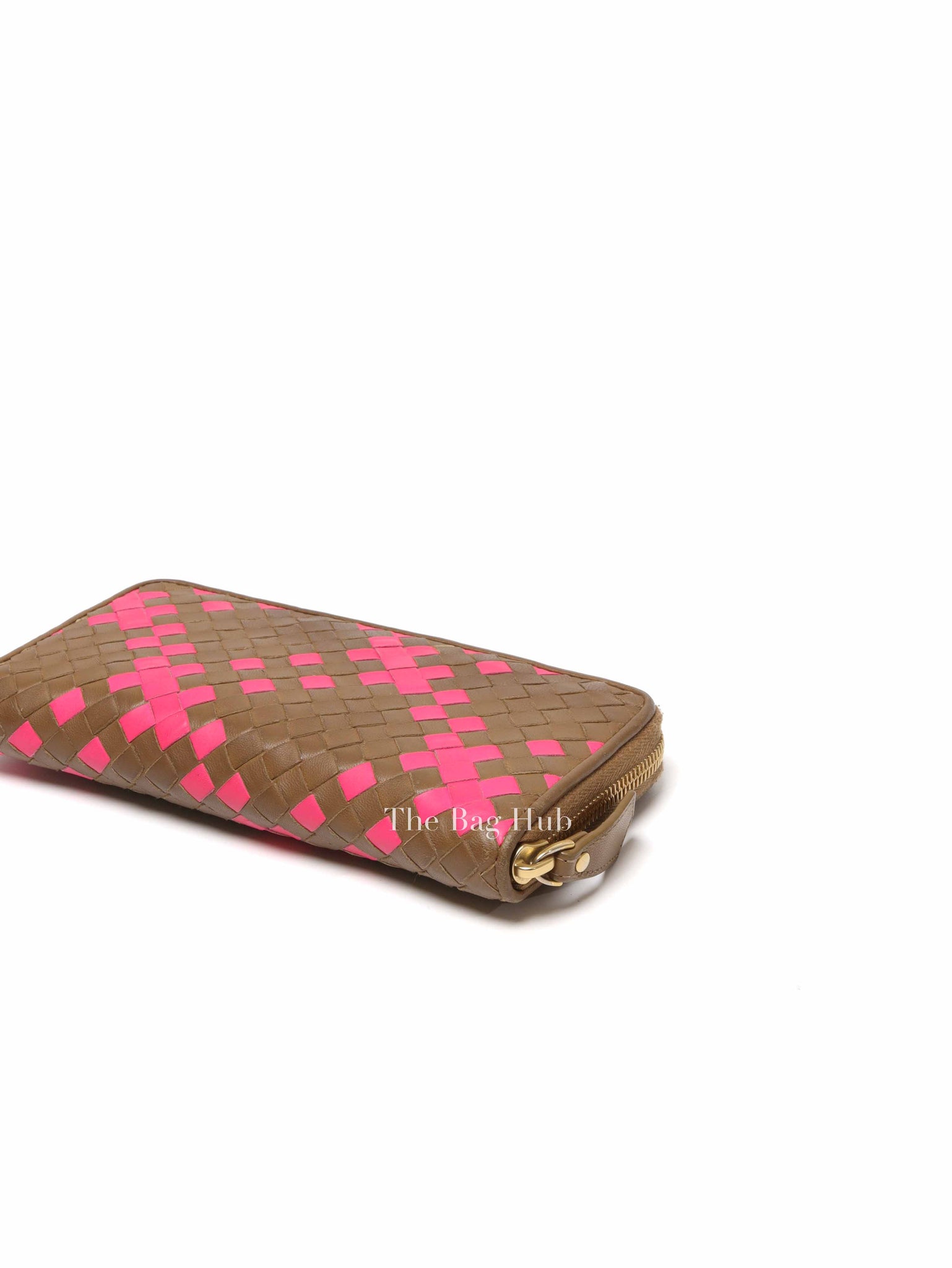 Bottega Veneta Brown/Pink Leather Intrecciato Long Wallet