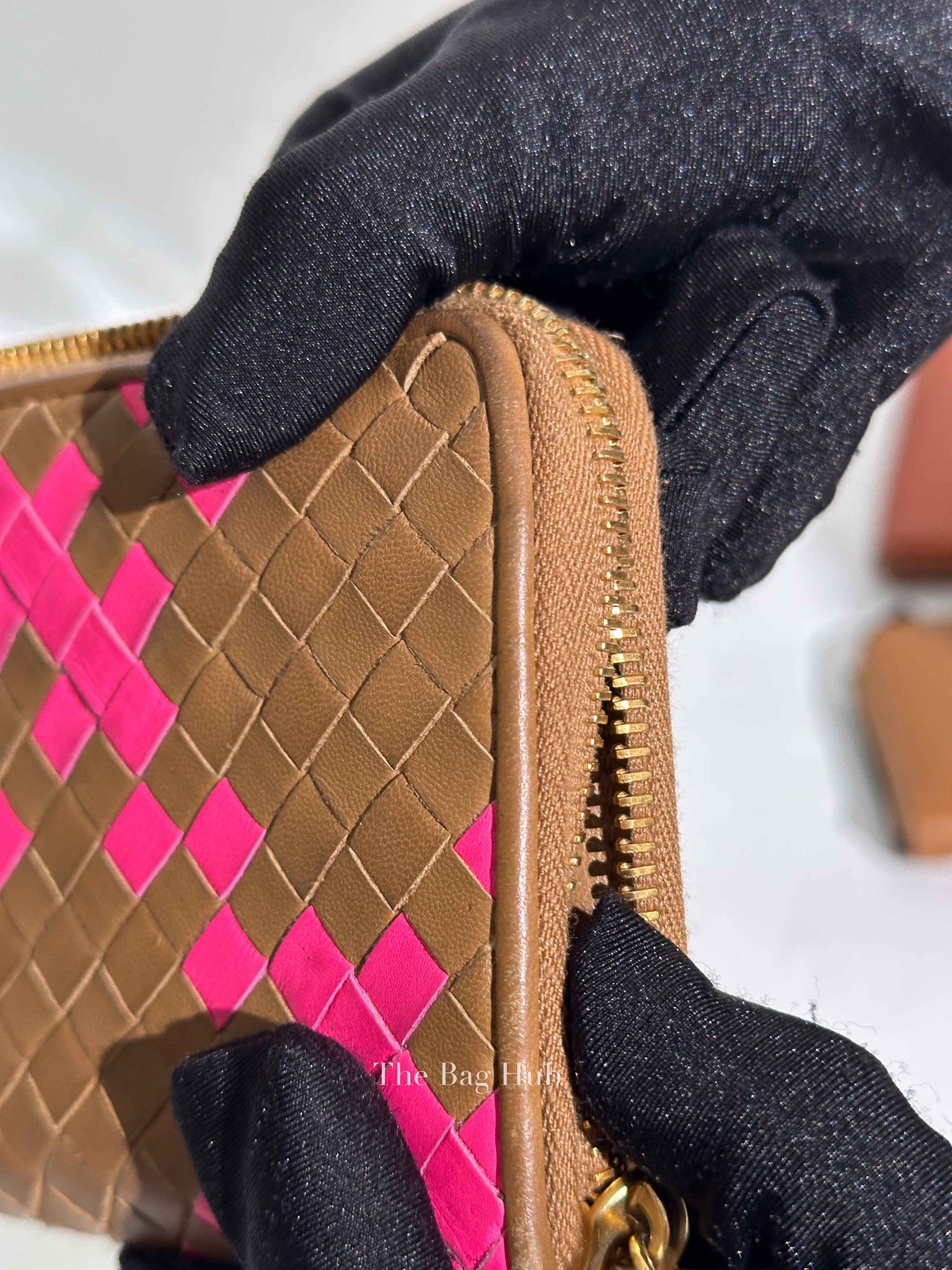 Bottega Veneta Brown/Pink Leather Intrecciato Long Wallet