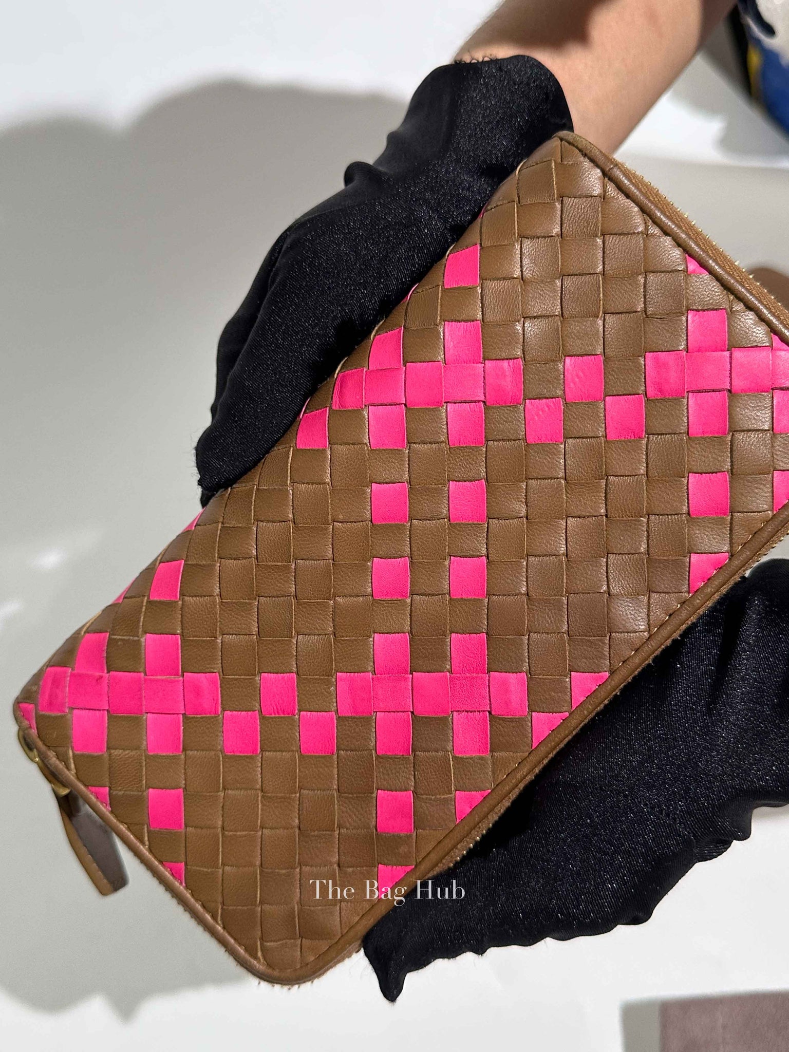 Bottega Veneta Brown/Pink Leather Intrecciato Long Wallet