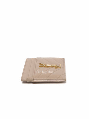 Saint Laurent Sea Salt Grain De Poudre Matelasse Chevron Monogram Card Case
