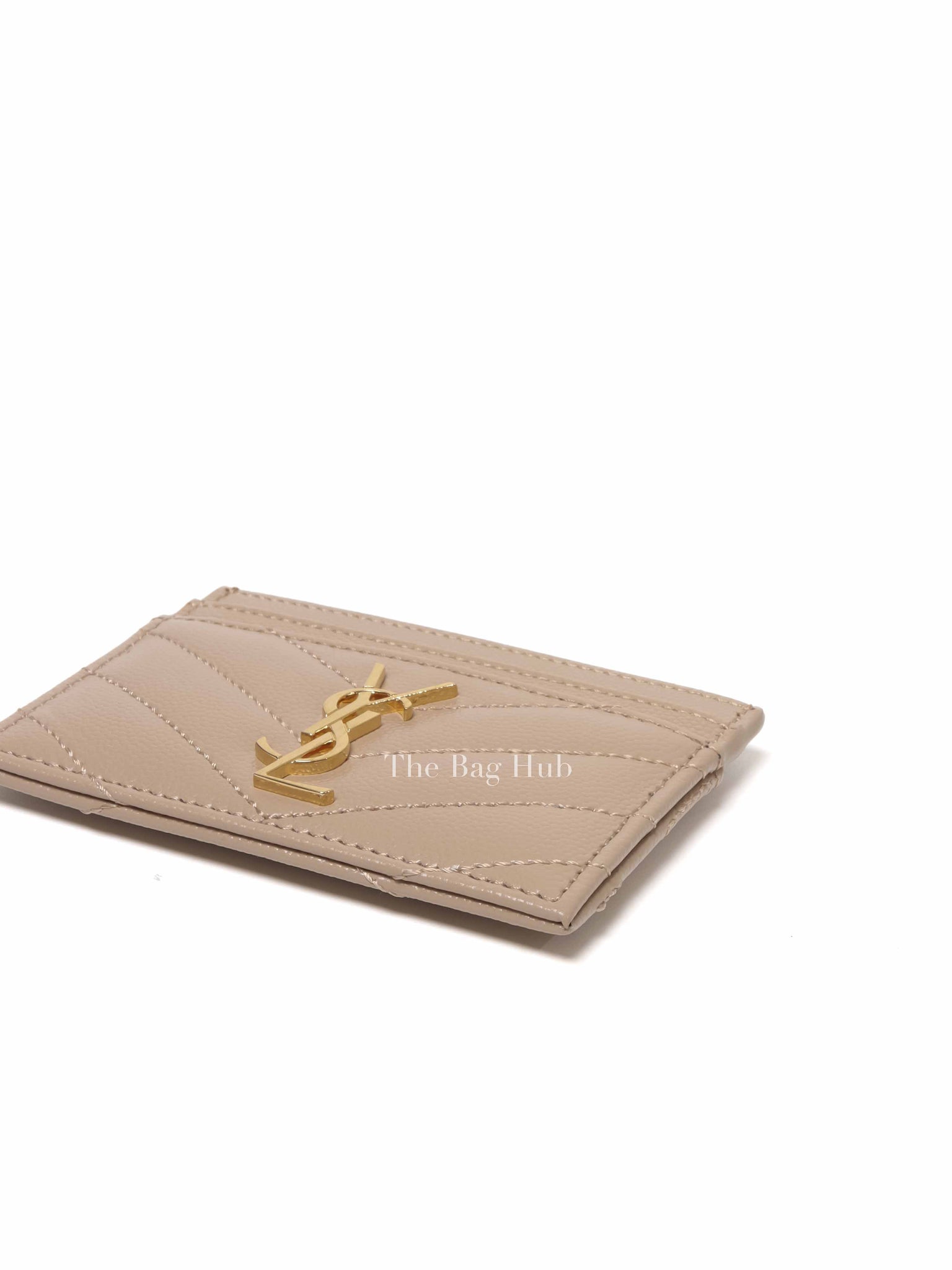 Saint Laurent Sea Salt Grain De Poudre Matelasse Chevron Monogram Card Case
