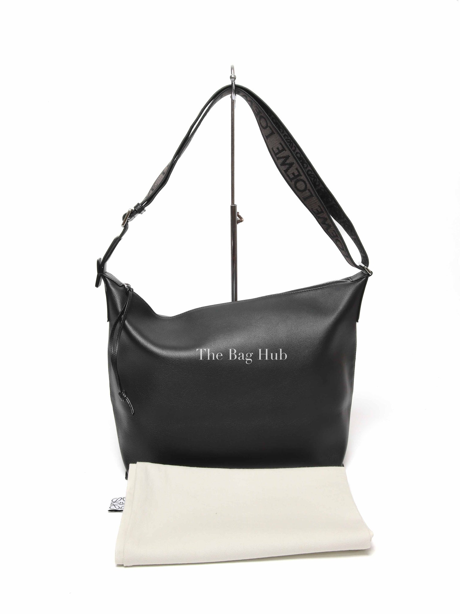 Loewe Black Supple Smooth Calfskin and Jacquard Medium Cubi Crossbody Bag