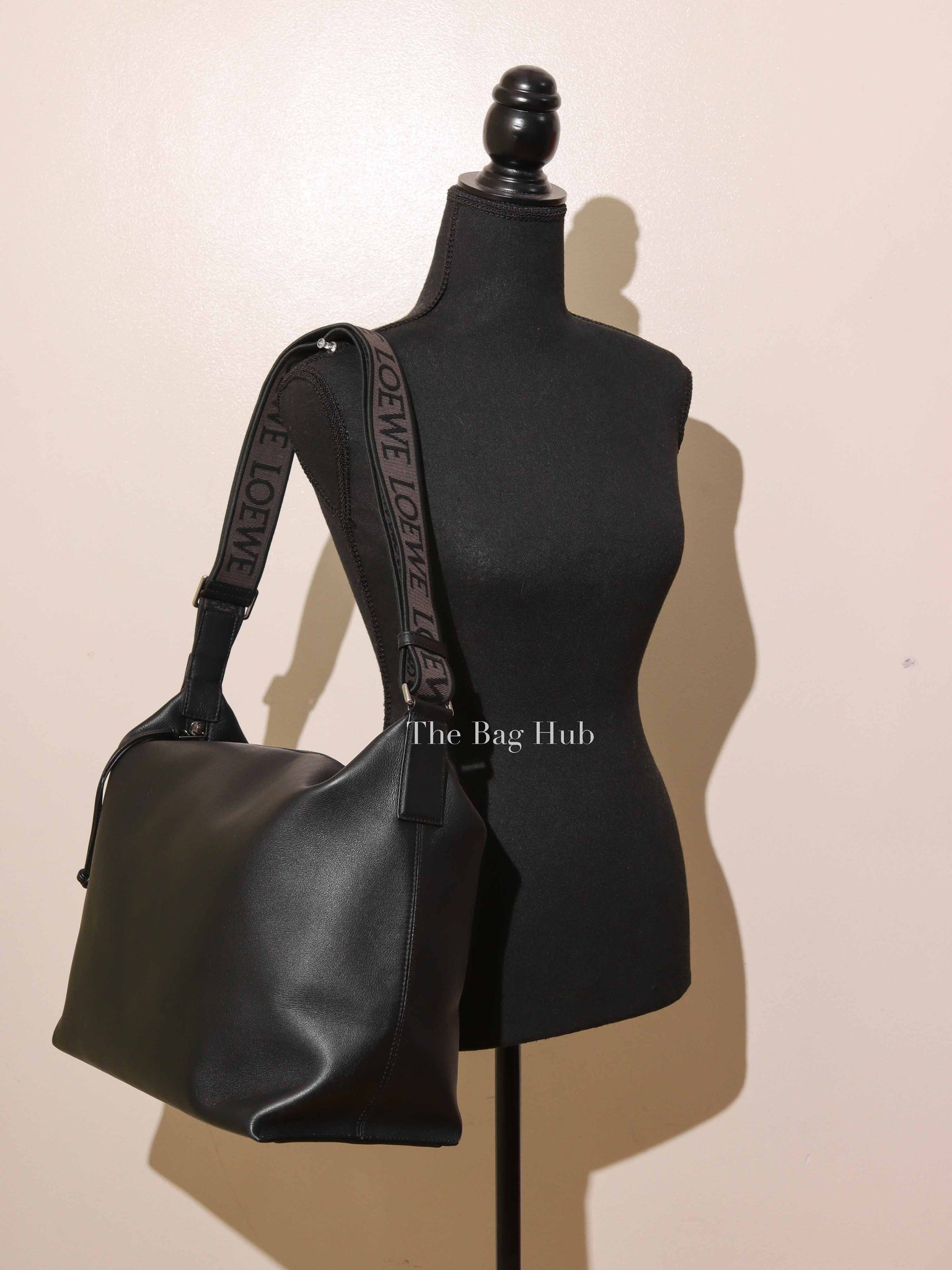 Loewe Black Supple Smooth Calfskin and Jacquard Medium Cubi Crossbody Bag