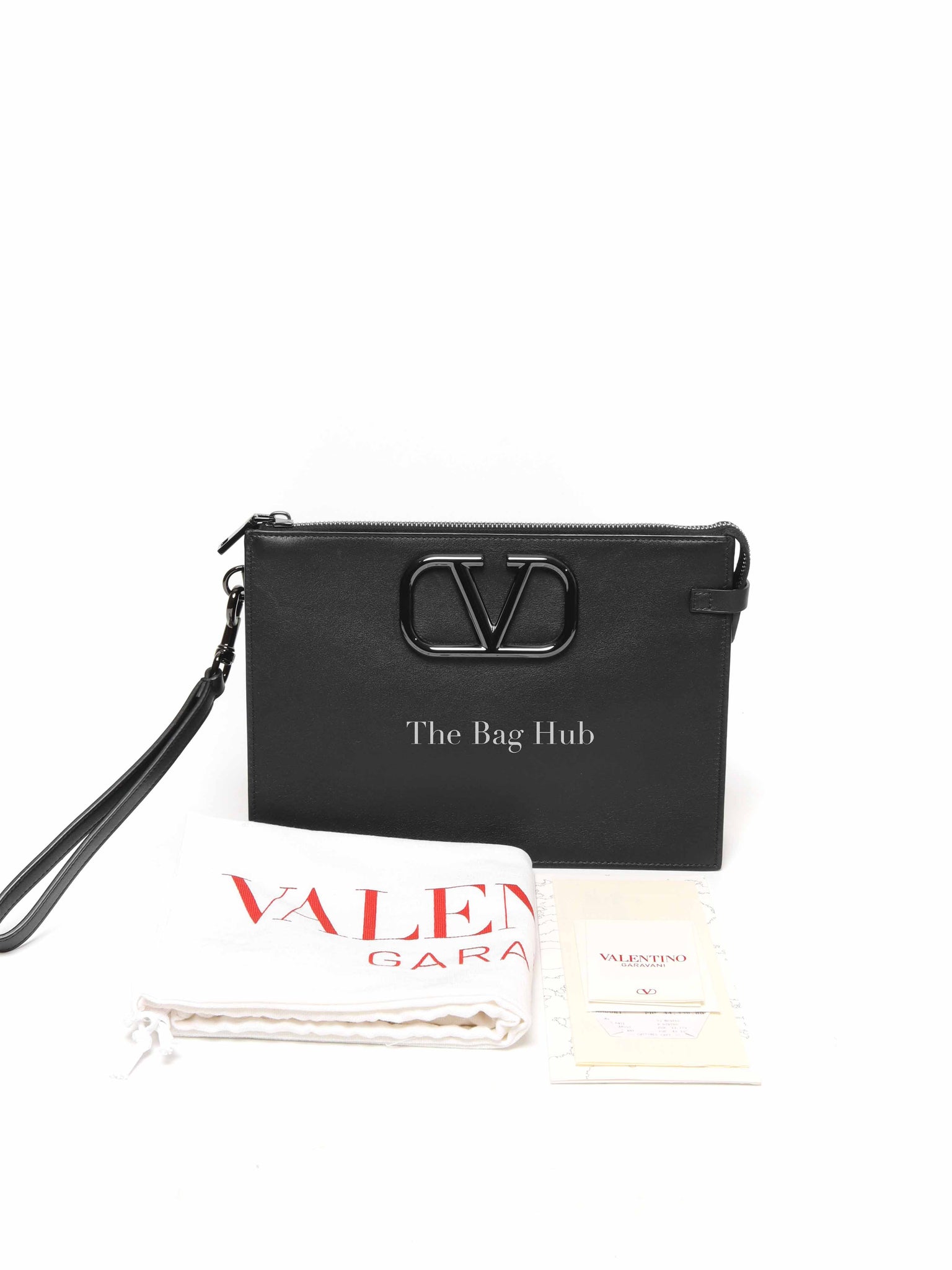 Valentino Black Leather Vlogo Signature Calfskin Pouch Bag