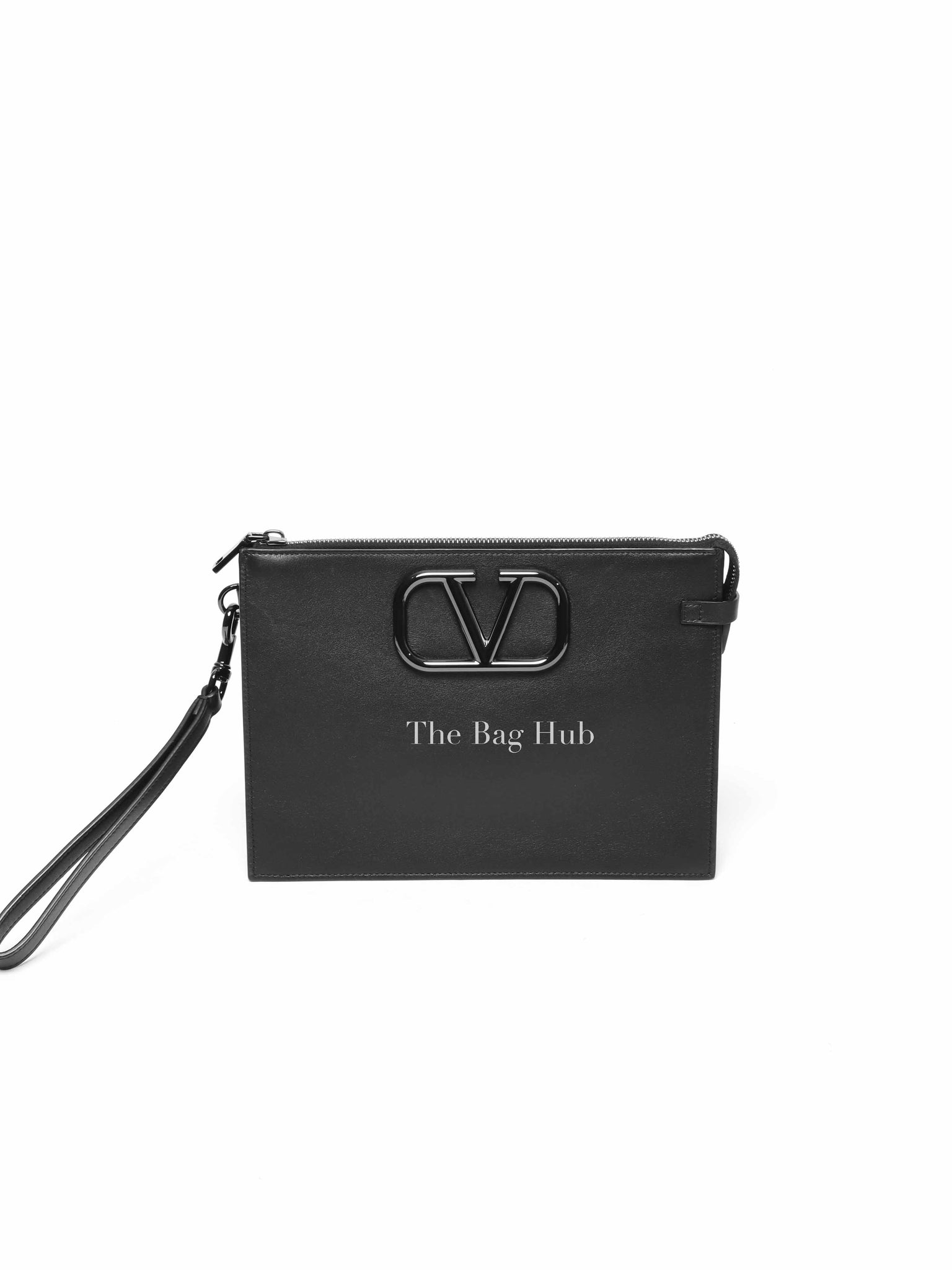 Valentino Black Leather Vlogo Signature Calfskin Pouch Bag