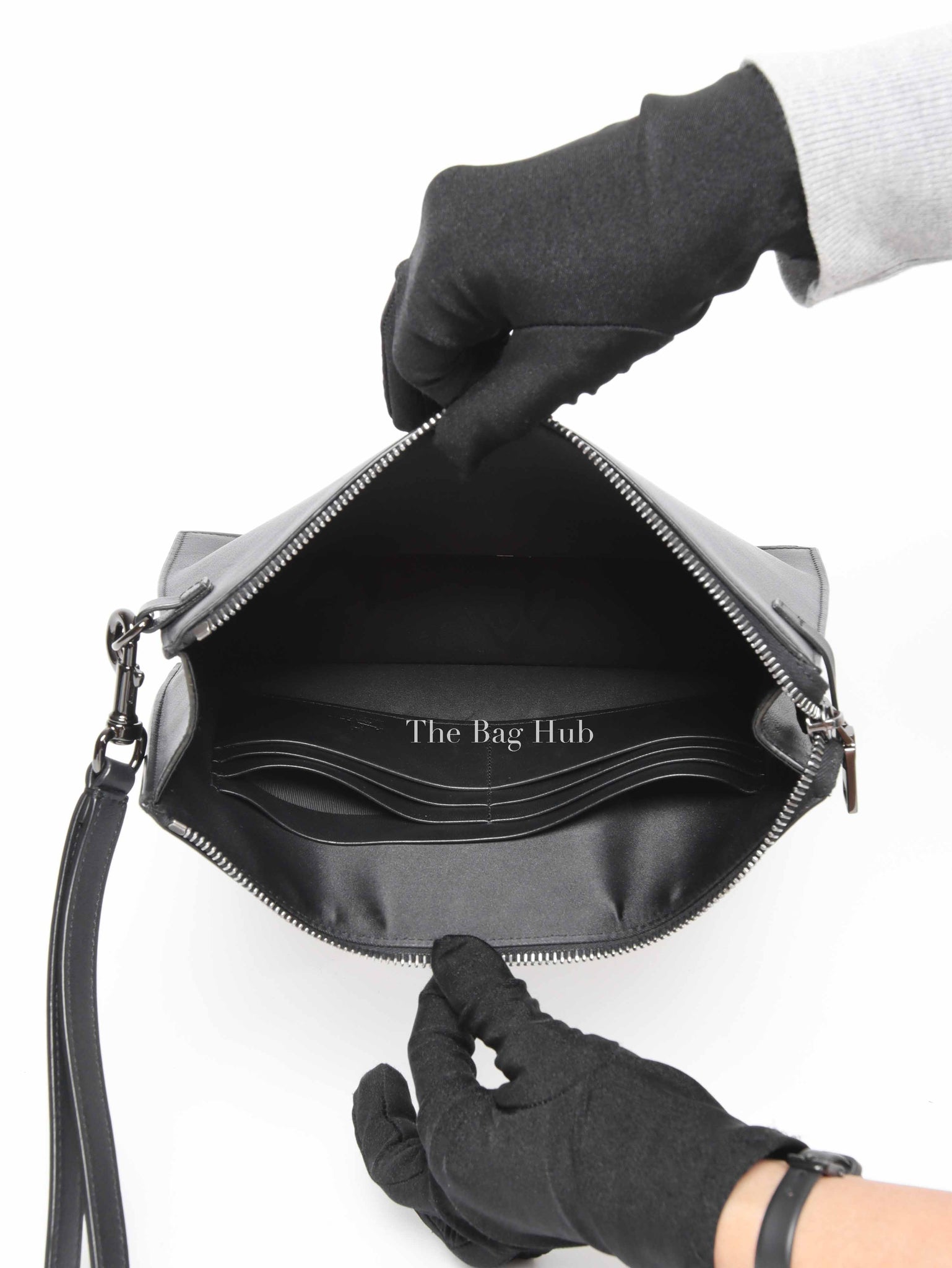 Valentino Black Leather Vlogo Signature Calfskin Pouch Bag