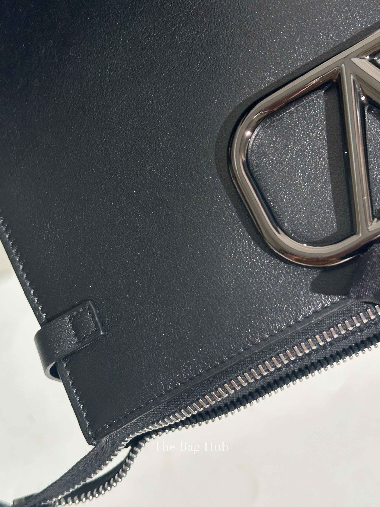 Valentino Black Leather Vlogo Signature Calfskin Pouch Bag